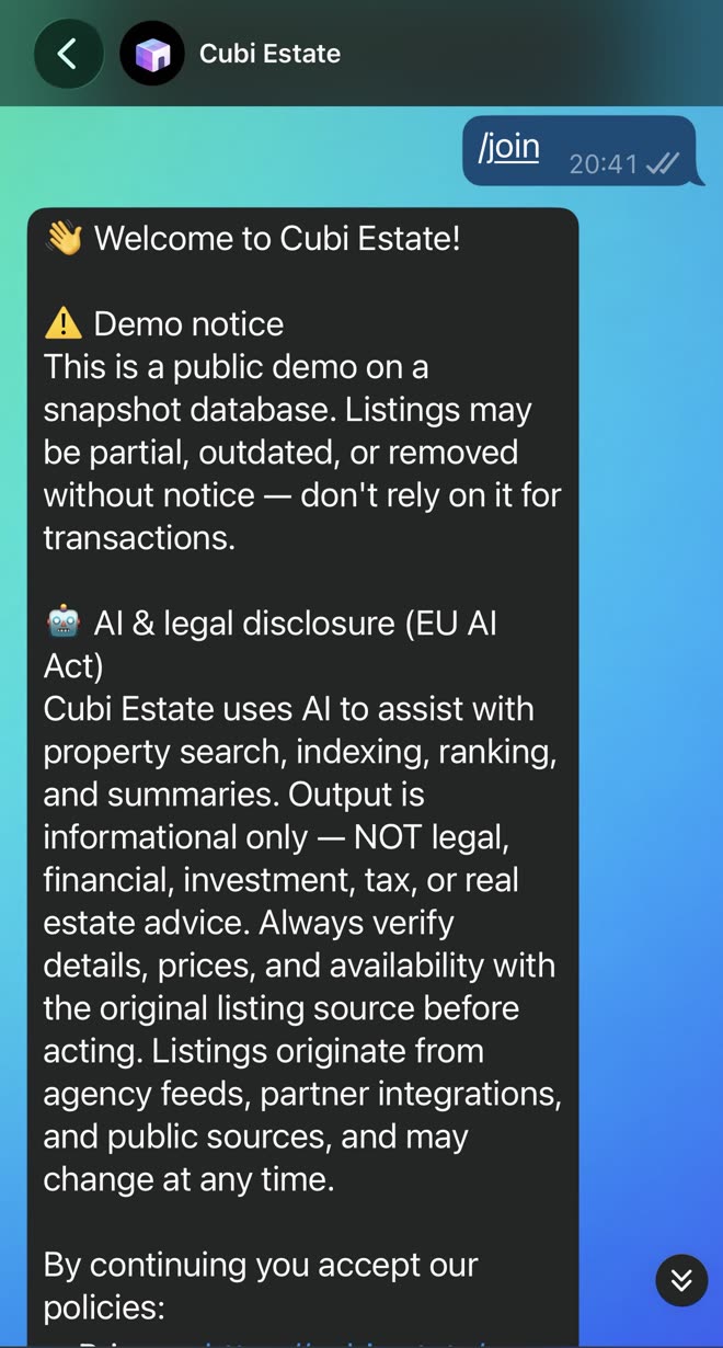 CUBI Estate /join screen
